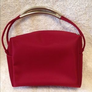 burgundy satin evening bag with matching mirror
